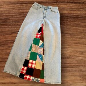 Vtg Levi's Upcycle Denim Skirt Patchwork Remade Jeans M Cottage Modest Prairie
